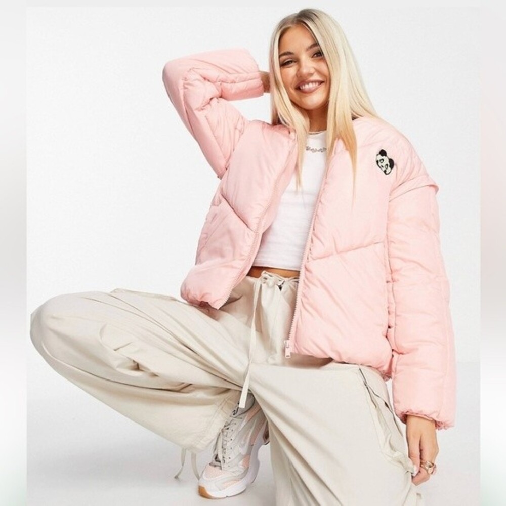 Native Youth pink oversized hooded padded jacket with panda embroidery size XXS